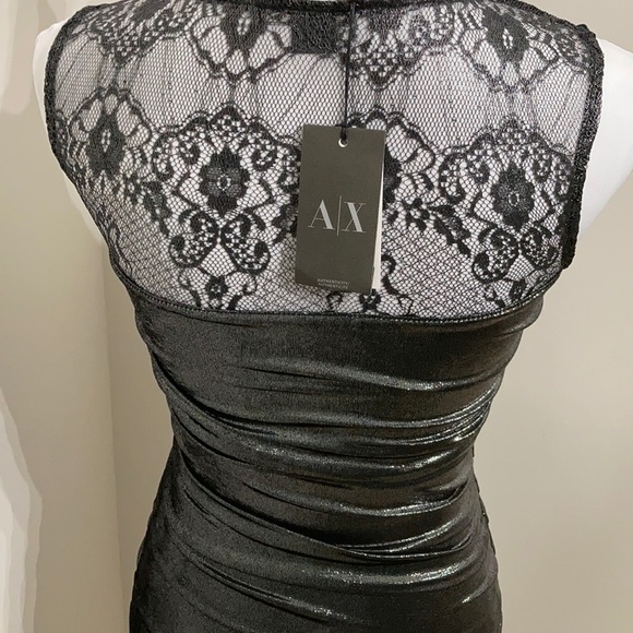 Armani Exchange NWT Gun Metal metallic /lace Dress XS - Picture 3 of 11
